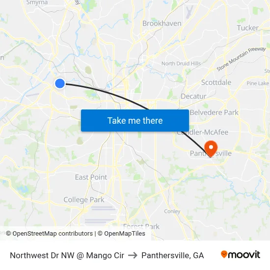 Northwest Dr NW @ Mango Cir to Panthersville, GA map