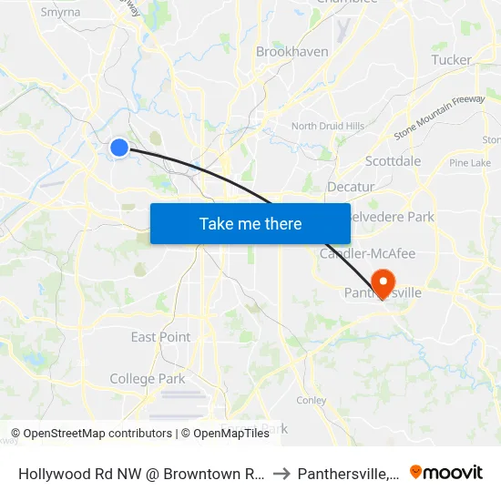 Hollywood Rd NW @ Browntown Rd NW to Panthersville, GA map