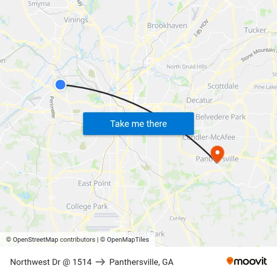 Northwest Dr @ 1514 to Panthersville, GA map