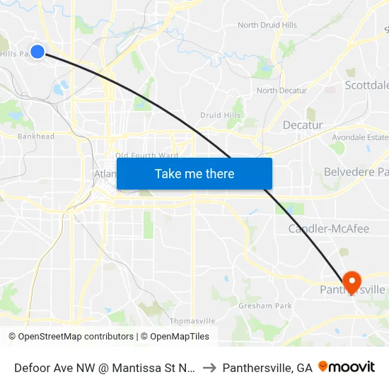 Defoor Ave NW @ Mantissa St NW to Panthersville, GA map