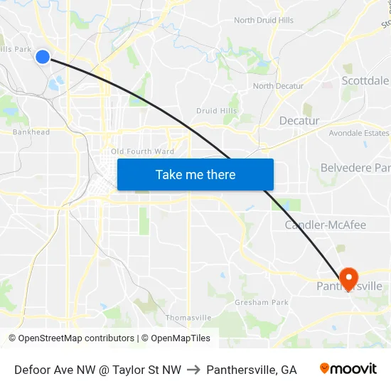 Defoor Ave NW @ Taylor St NW to Panthersville, GA map