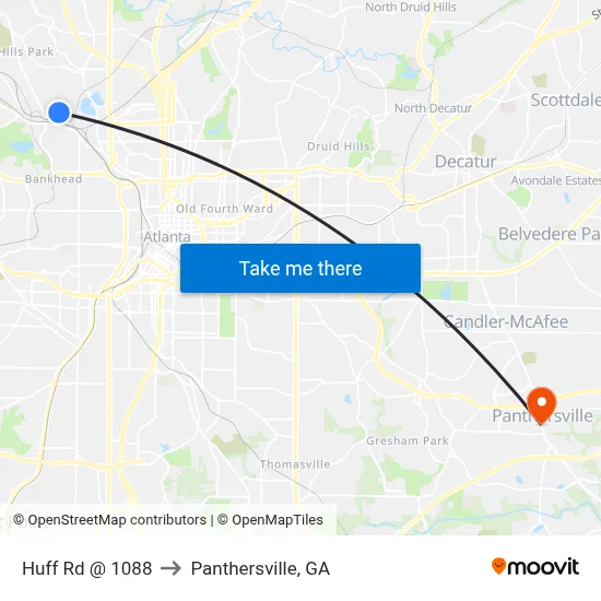 Huff Rd @ 1088 to Panthersville, GA map