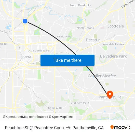 Peachtree St @ Peachtree Conn to Panthersville, GA map