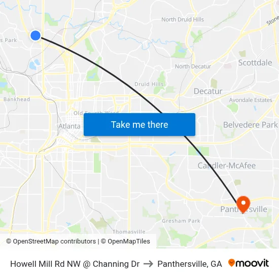 Howell Mill Rd NW @ Channing Dr to Panthersville, GA map