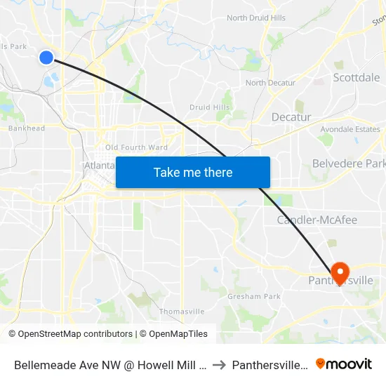 Bellemeade Ave NW @ Howell Mill Rd NW to Panthersville, GA map