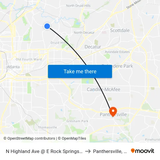 N Highland Ave @ E Rock Springs Rd to Panthersville, GA map