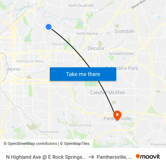 N Highland Ave @ E Rock Springs Rd to Panthersville, GA map