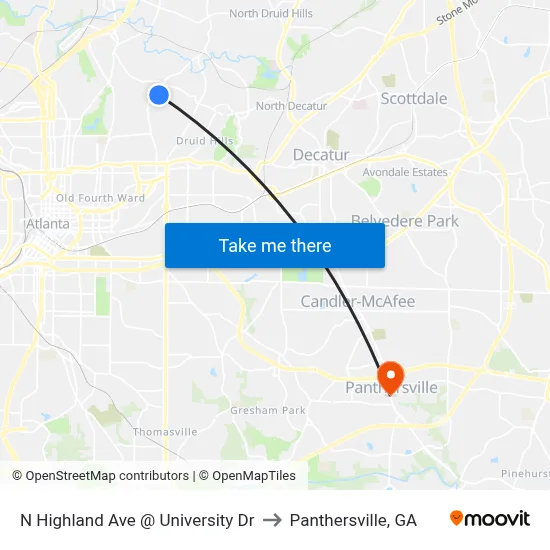 N Highland Ave @ University Dr to Panthersville, GA map