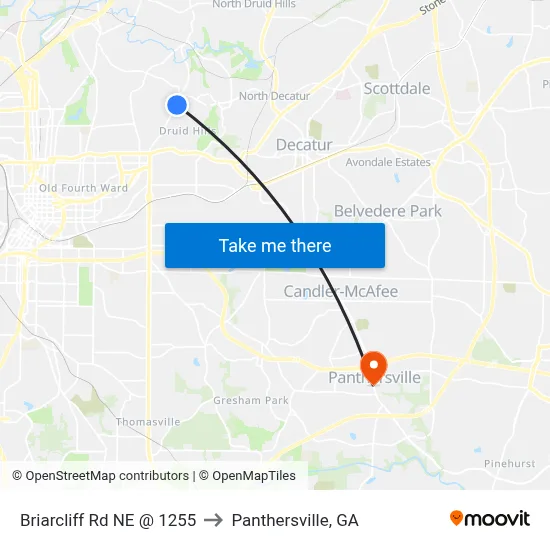 Briarcliff Rd NE @ 1255 to Panthersville, GA map