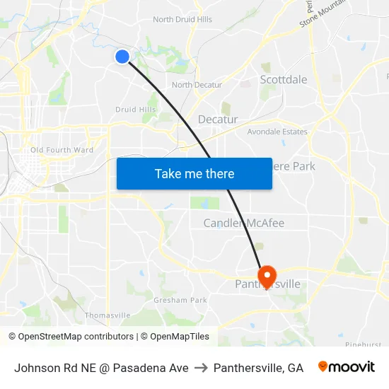 Johnson Rd NE @ Pasadena Ave to Panthersville, GA map