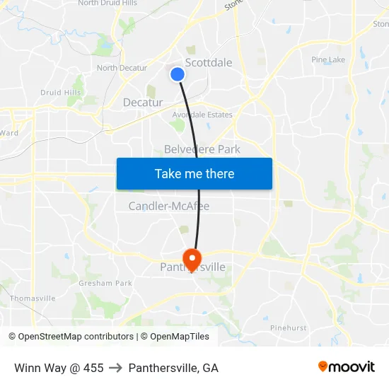Winn Way @ 455 to Panthersville, GA map
