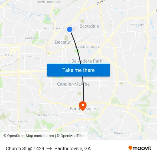 Church St @ 1429 to Panthersville, GA map