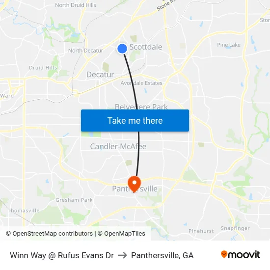 Winn Way @ Rufus Evans Dr to Panthersville, GA map