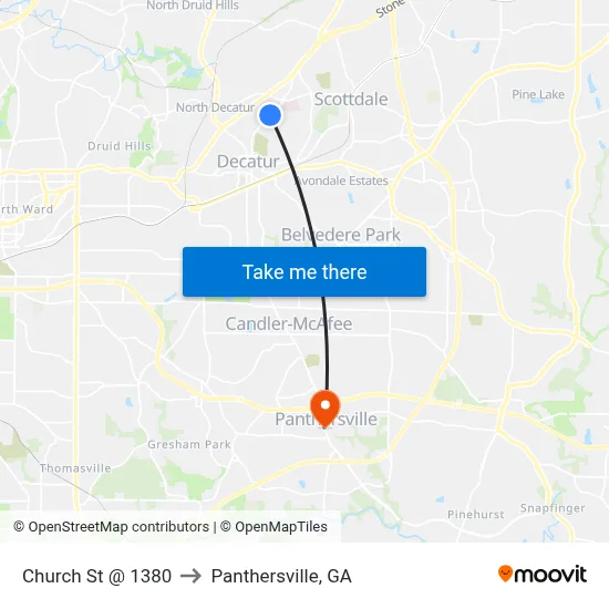 Church St @ 1380 to Panthersville, GA map