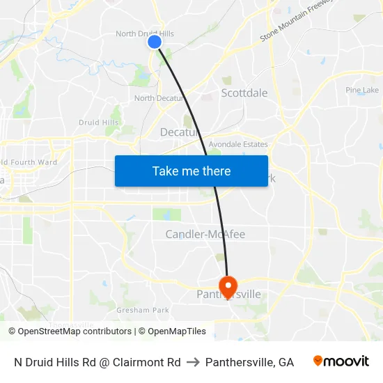 N Druid Hills Rd @ Clairmont Rd to Panthersville, GA map