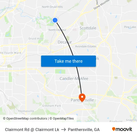 Clairmont Rd @ Clairmont Lk to Panthersville, GA map