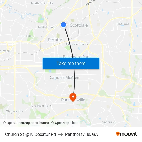 Church St @ N Decatur Rd to Panthersville, GA map