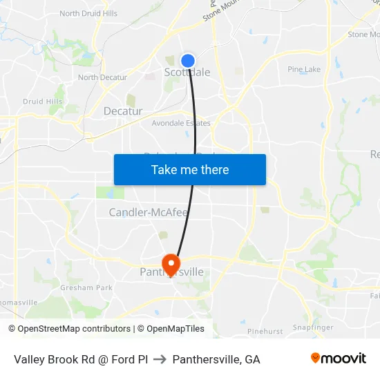Valley Brook Rd @ Ford Pl to Panthersville, GA map
