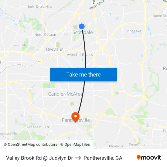Valley Brook Rd @ Judylyn Dr to Panthersville, GA map