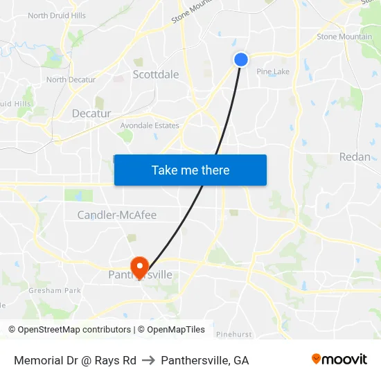 Memorial Dr @ Rays Rd to Panthersville, GA map