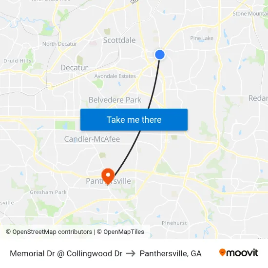 Memorial Dr @ Collingwood Dr to Panthersville, GA map