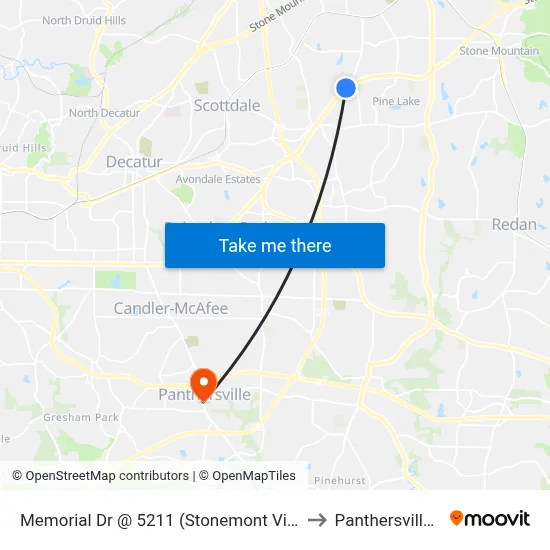 Memorial Dr @ 5211 (Stonemont Village Sc) to Panthersville, GA map