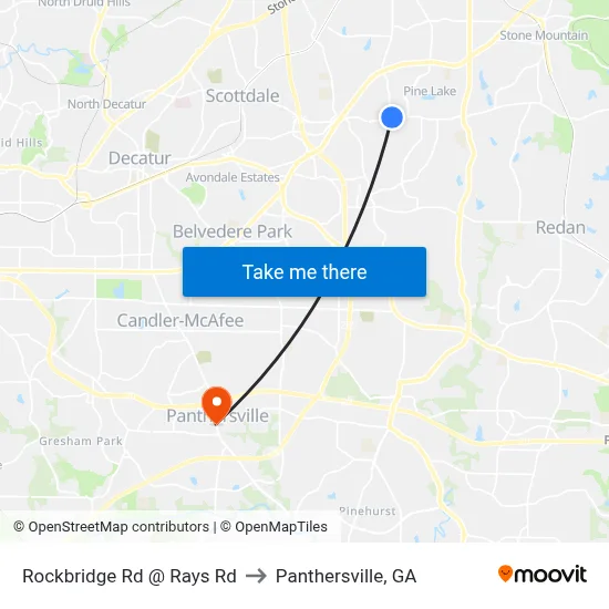 Rockbridge Rd @ Rays Rd to Panthersville, GA map