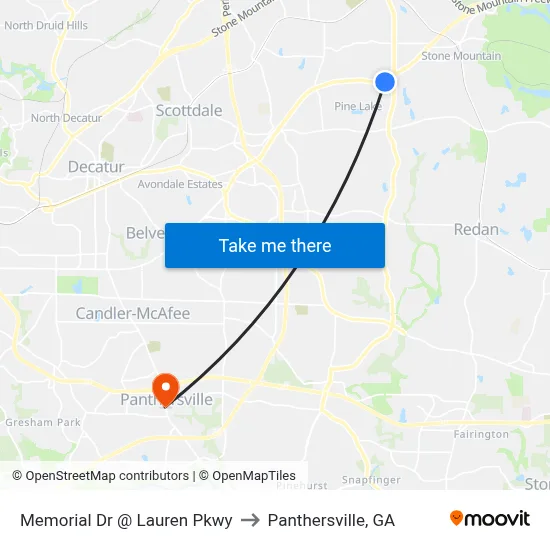 Memorial Dr @ Lauren Pkwy to Panthersville, GA map