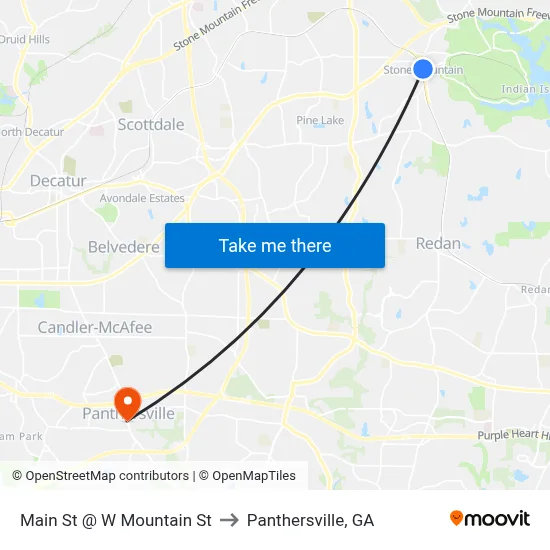 Main St @ W Mountain St to Panthersville, GA map