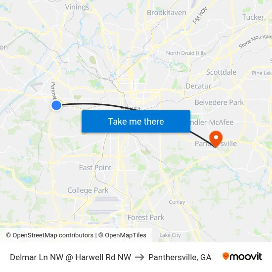 Delmar Ln NW @ Harwell Rd NW to Panthersville, GA map