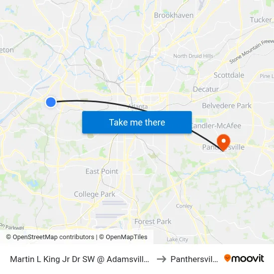 Martin L King Jr Dr SW @ Adamsville Place Pkwy to Panthersville, GA map