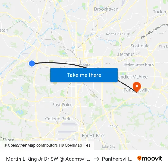 Martin L King Jr Dr SW @ Adamsville Dr SW to Panthersville, GA map