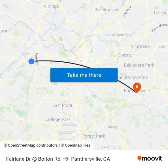 Fairlane Dr @ Bolton Rd to Panthersville, GA map