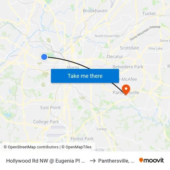 Hollywood Rd NW @ Eugenia Pl NW to Panthersville, GA map