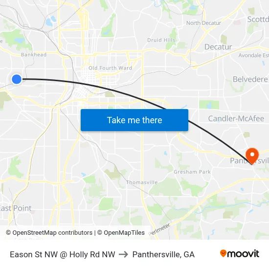 Eason St NW @ Holly Rd NW to Panthersville, GA map