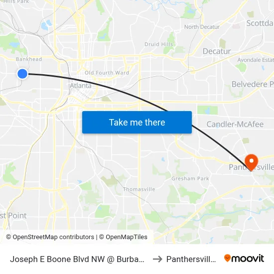 Joseph E Boone Blvd NW @ Burbank Dr NW to Panthersville, GA map