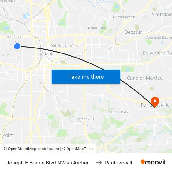 Joseph E Boone Blvd NW @ Archer Way NW to Panthersville, GA map