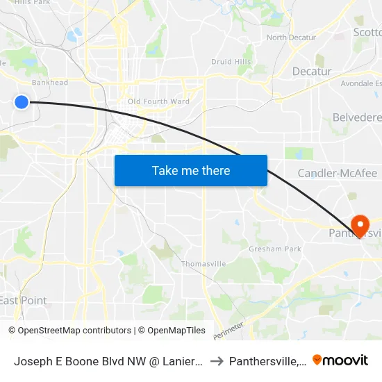Joseph E Boone Blvd NW @ Lanier St NW to Panthersville, GA map
