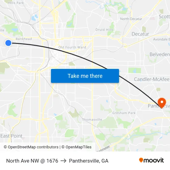 North Ave NW @ 1676 to Panthersville, GA map