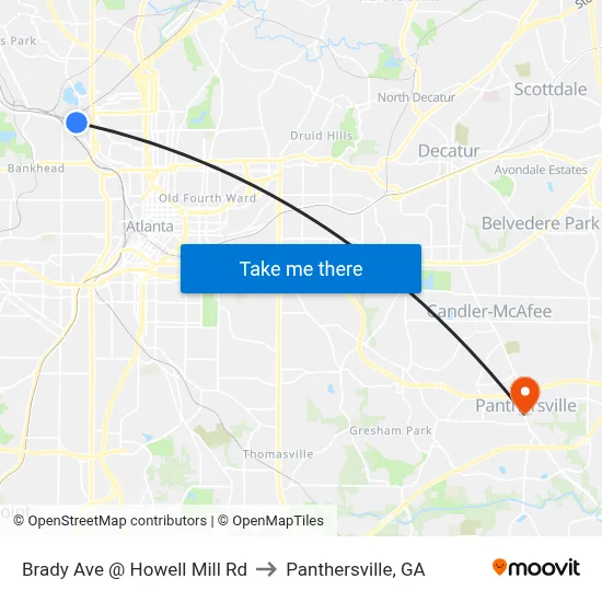 Brady Ave @ Howell Mill Rd to Panthersville, GA map
