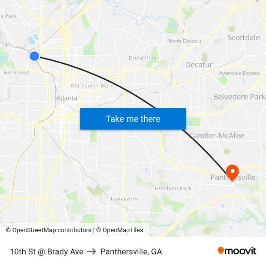 10th St @ Brady Ave to Panthersville, GA map
