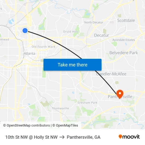 10th St NW @ Holly St NW to Panthersville, GA map