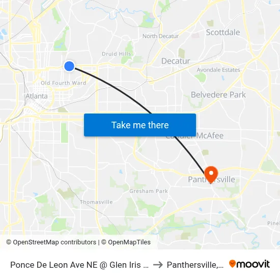 Ponce De Leon Ave NE @ Glen Iris Dr NE to Panthersville, GA map
