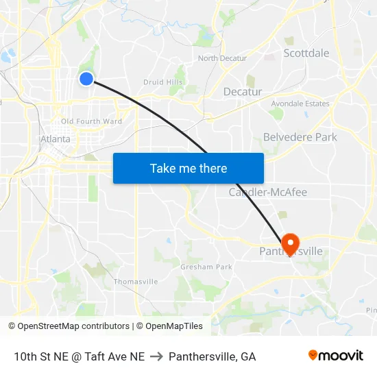 10th St NE @ Taft Ave NE to Panthersville, GA map