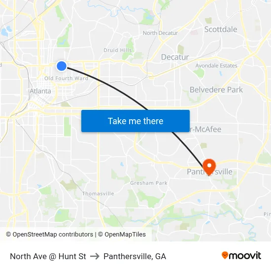 North Ave @ Hunt St to Panthersville, GA map