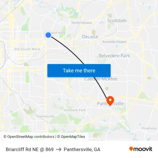 Briarcliff Rd NE @ 869 to Panthersville, GA map