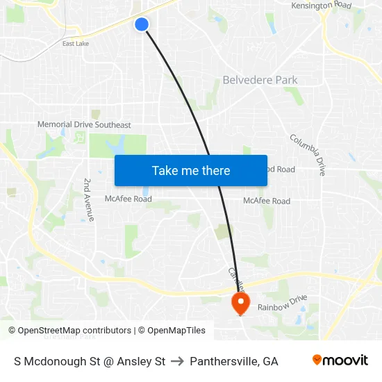 S Mcdonough St @ Ansley St to Panthersville, GA map