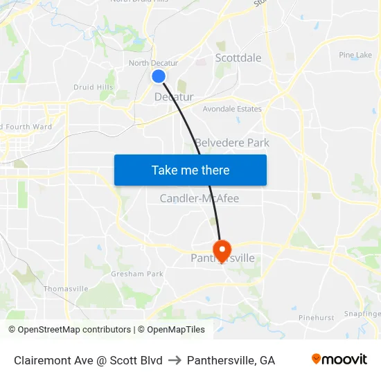 Clairemont Ave @ Scott Blvd to Panthersville, GA map