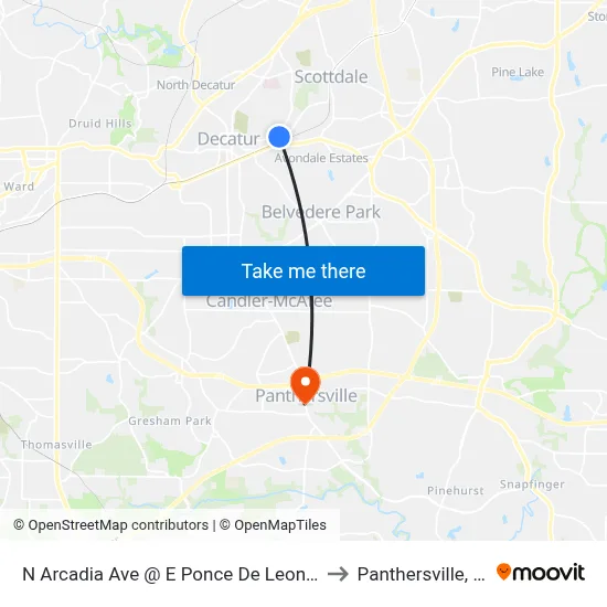 N Arcadia Ave @ E Ponce De Leon Ave to Panthersville, GA map