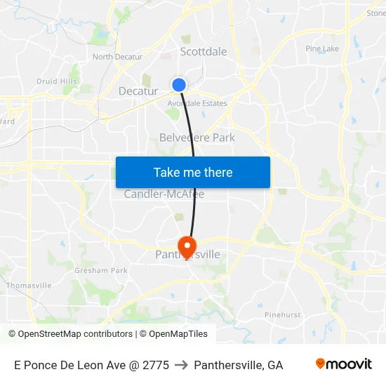 E Ponce De Leon Ave @ 2775 to Panthersville, GA map